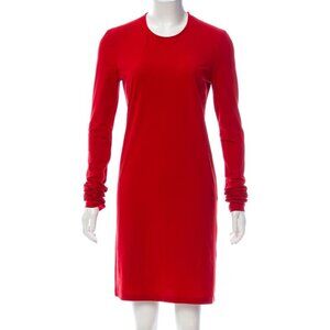 Acne Studios Nell Clean Dress Red Bodycon Crew Neck Long Sleeves XSmall